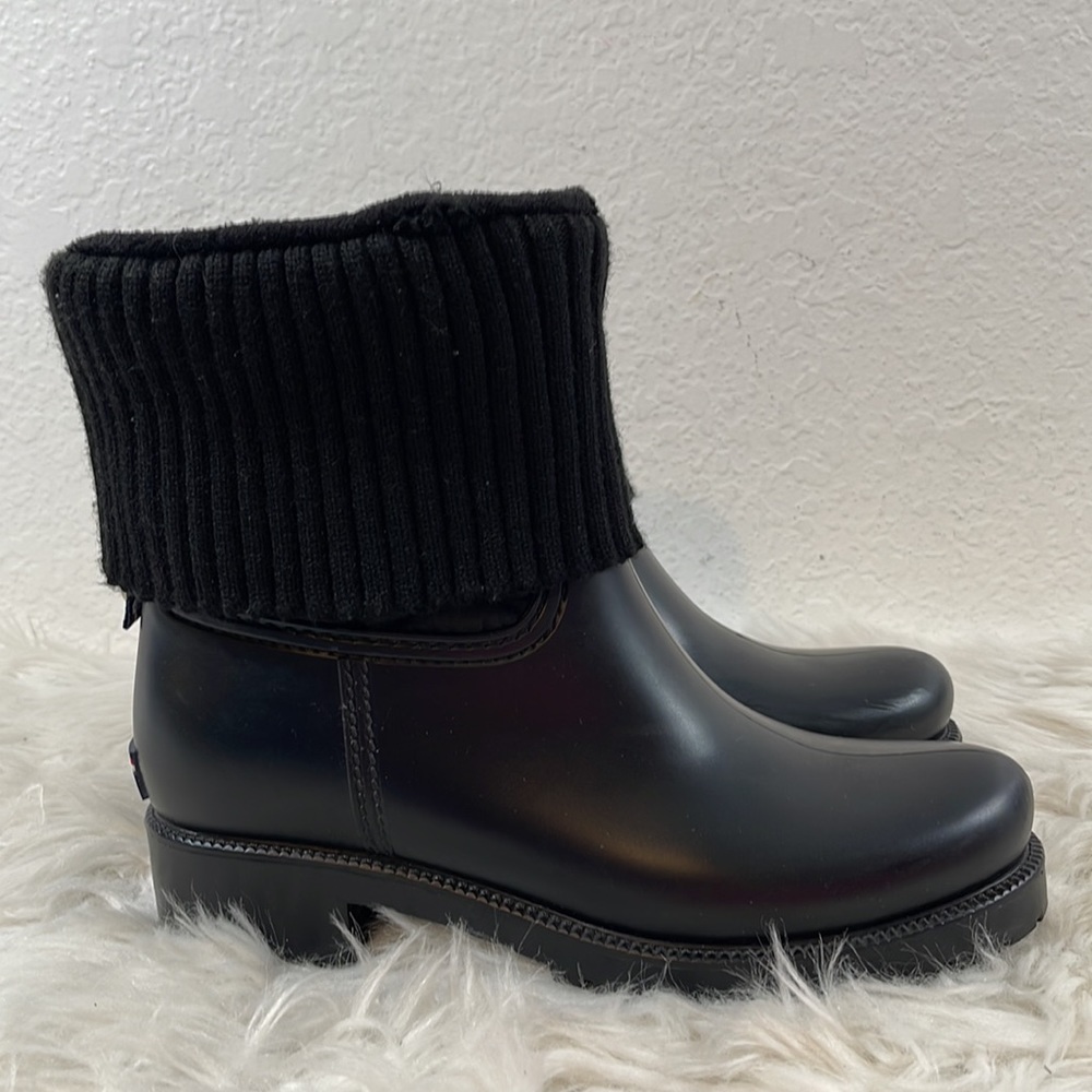TOMMY HILFIGER TWSILVINA Rubber & Knit Cuff Lined Winter Black Rain Boots Size 9 - Picture 3 of 13